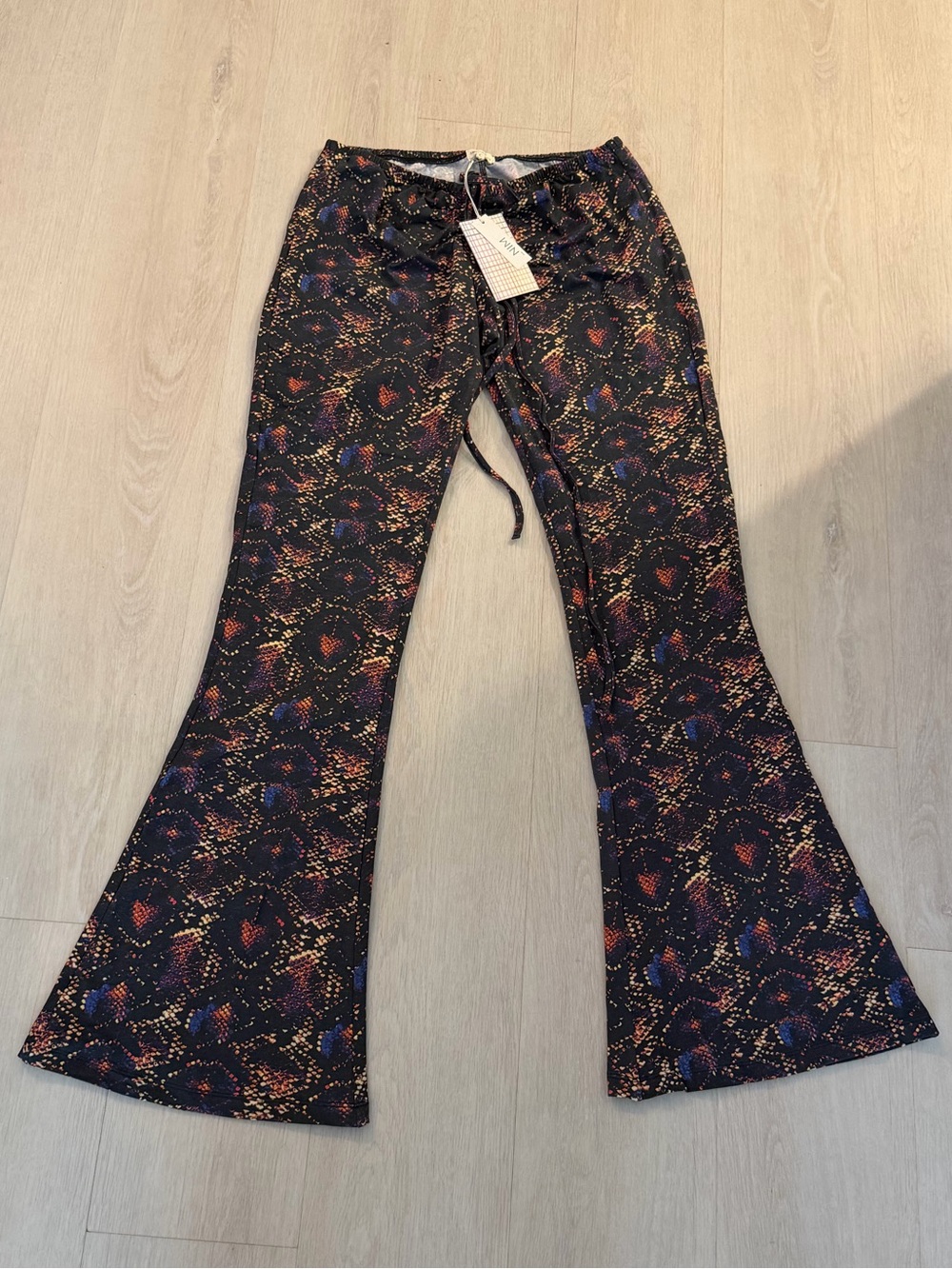 Black Multicolor Printed Flared Pants